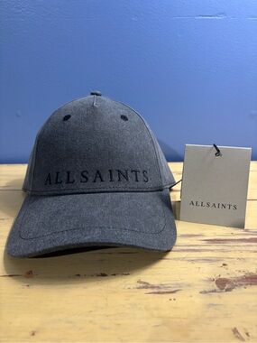 AllSaints Men's Washed Black Large Logo Graphic Baseball Cap